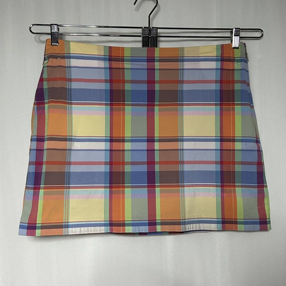 Polo by Ralph Lauren Lined Madras Multicolor Plaid Stretch Golf Skort - Sz 14